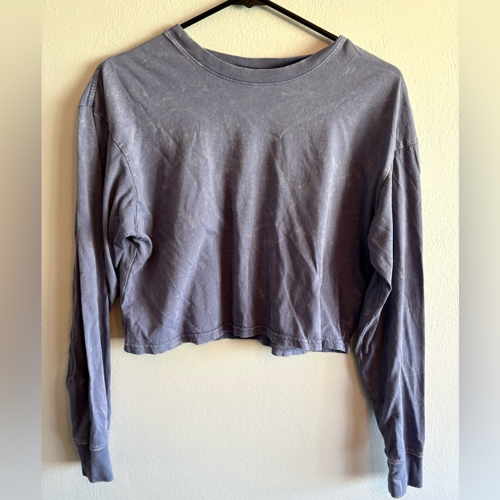 Blue Long Sleeve Athletic Crop Top